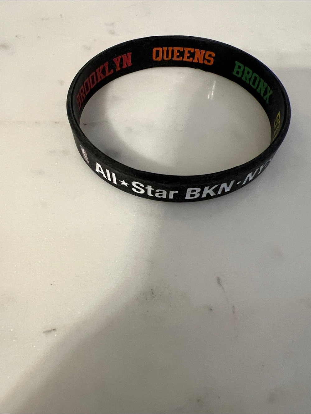 All-Star BKN-NY Black Silicone Wristband with Colorful Borough Text